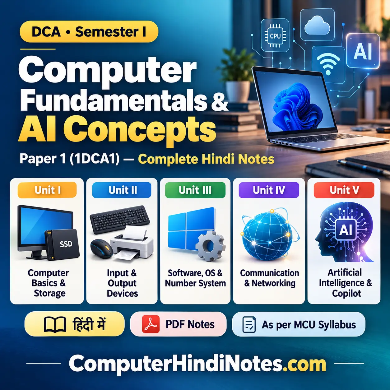 DCA 1st Semester Paper 1 Notes - Computer Fundamentals and AI Concepts (1DCA1)